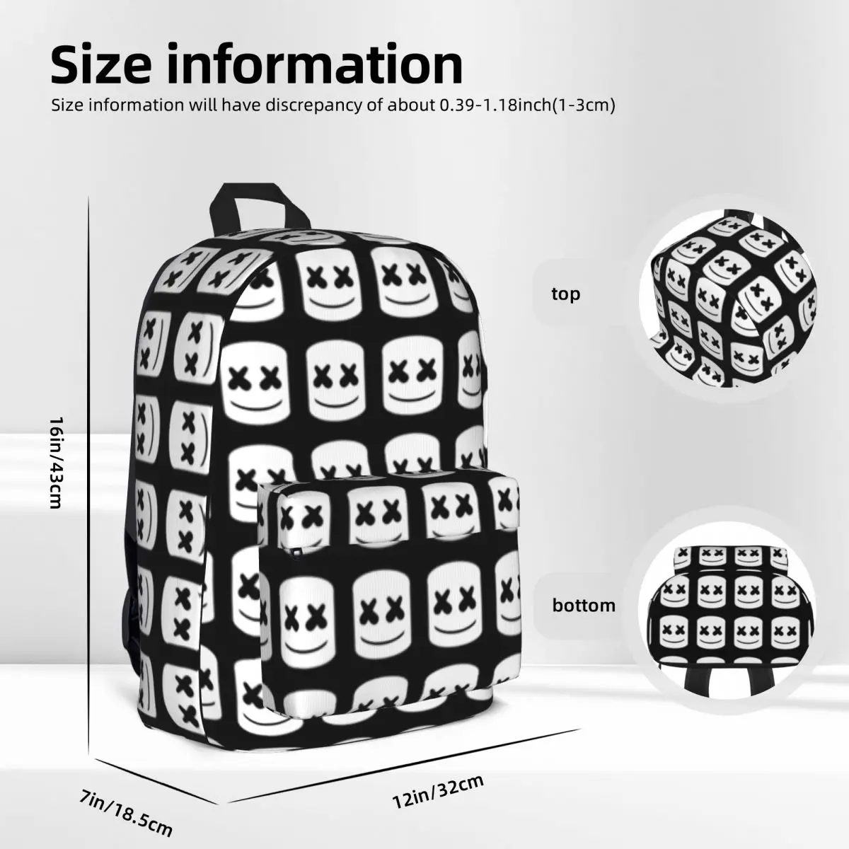 Cartoon Marshmellow Meme Backpack Music University Backpacks Girl Fun School Bags Design Big Rucksack