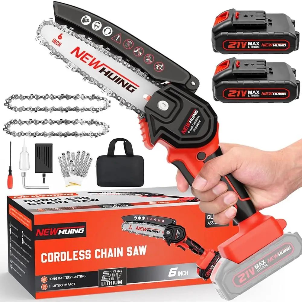Portable Mini Cordless Chainsaw Kit 6 Inch One Hand Electric Tree Saw 21V Rechargeable Battery High Efficiency Motor Lightweight