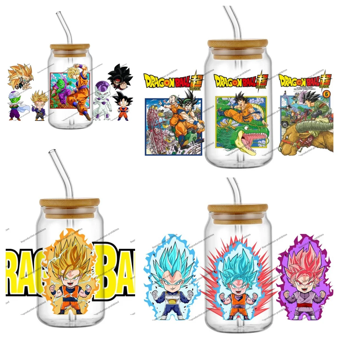 Alta Calidad ‌ Pegatina Impermeable de la Serie Dragon Ball, Diseño 3D de Anime Japonés, Envoltura para Vaso con Protección UV DTF para Latas Libbey de 16 oz