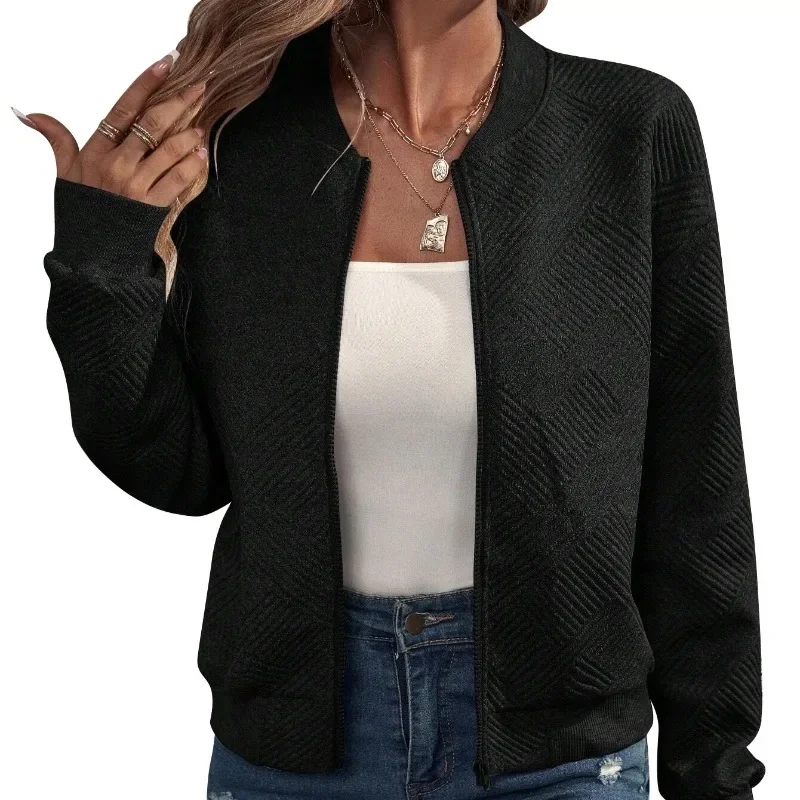 2024 herbst/Winter Einfarbig Zipper Jacke, Baseball Kragen Casual Jacke für Frauen Mantel Frauen Abrigos Mujer Invierno 2024