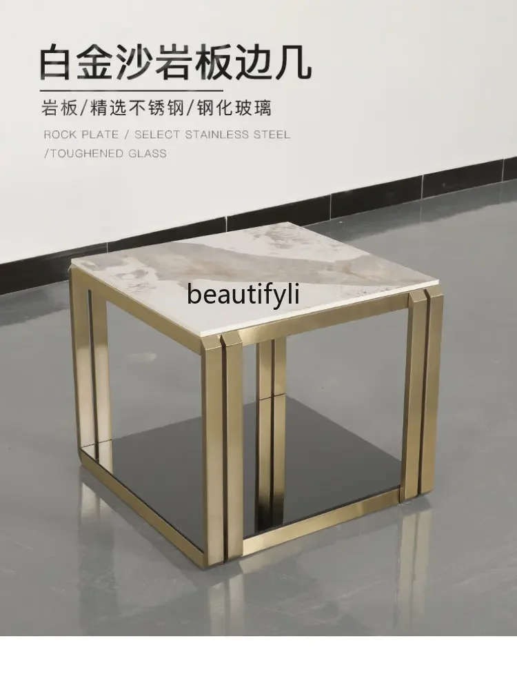 

1zItalian Light Luxury Side Table Modern Minimalist Creative Corner Table Stainless Steel Marble Small Coffee Table