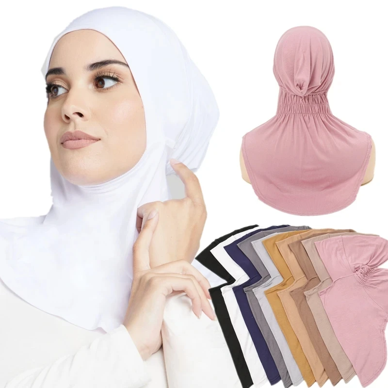Muslim Solid Color Instant Hijab Simple Thin Breathable Elastic Small Hat Casual Outdoor Sunscreen Modal Hijab Cap