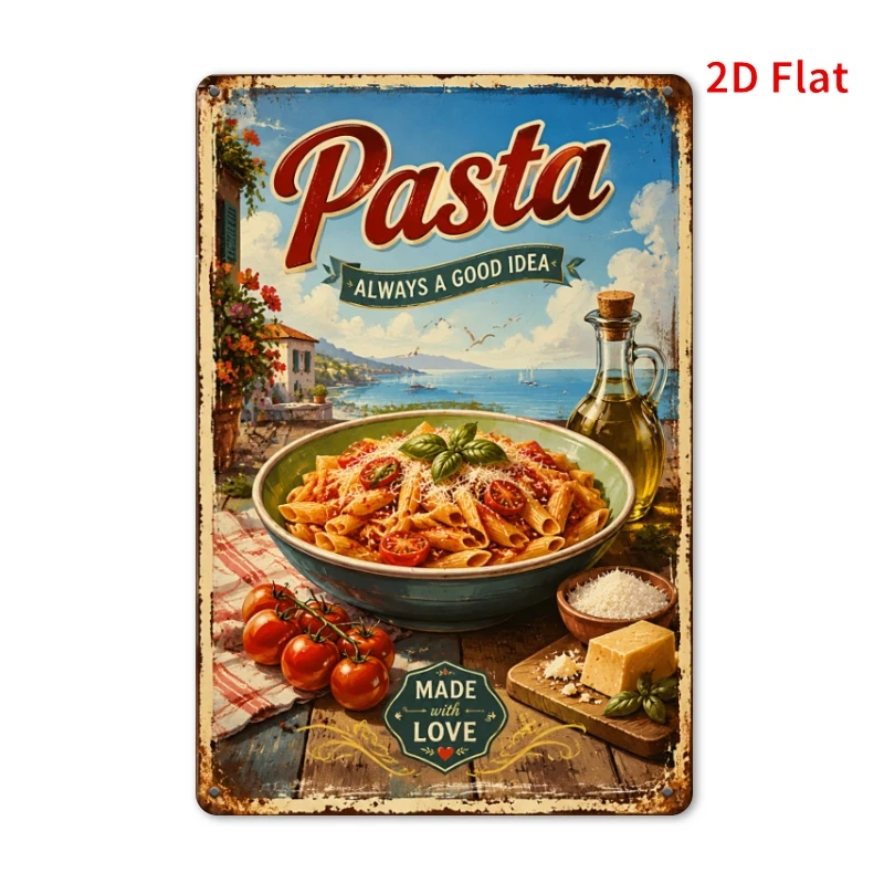 2D Flat, [2Dflat], 1pc Pasta Always A Good Idea Iron Sign, Kitchen Decorative Sign, Vintage Italian Food Metal Wall Art, Retr