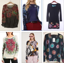 Foreign trade original single Spain exquisite embroidery fashion slim printing ladies knitted sweater