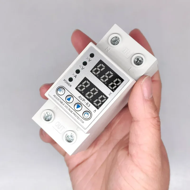 220V-240V Adjustable Over Voltage Under Voltage Reclosing Protector Relay Limit Over Current Protection Dual Digital Display