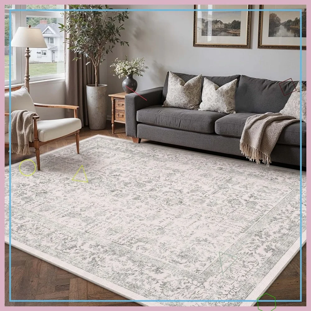 

Винтажный серый ковер 5x7, машинная стирка, нескользящий, для гостиной, спальни, офиса, кухни