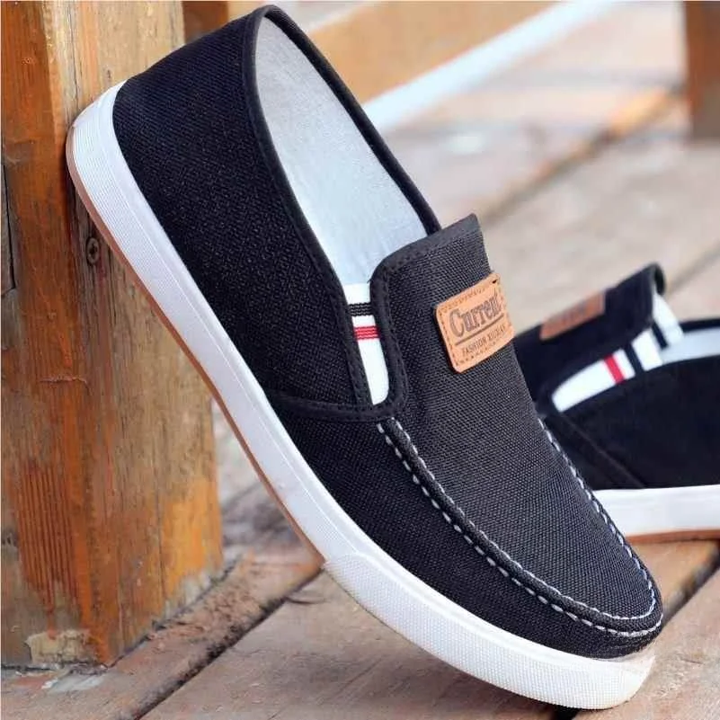 Casual Canvas Slip-On Loafers Men's Low-Top Breathable Board Shoes Beijing Style Spring Autumn Wear Comfortable Unisex Footwear