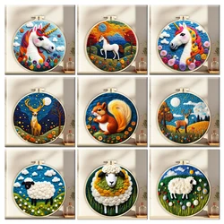 CHENISTORY Needle Felt Starter Kit Wool Needle Supplies Set for Beginners Sheep Deer Unicorn Needle Wool Felting Painting 20x20