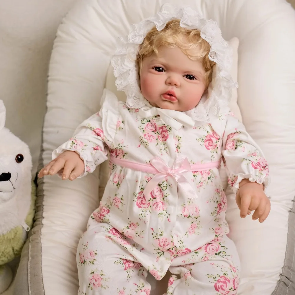 24inch Reborn Baby Doll Pickle Awake Soft Cloth Body Lifelike Reborn Toddler Baby Dolls with Blonde Hair Muñeca Bebe Reborn Girl