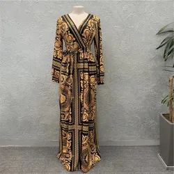 Women's Floral Boho Wrap Dress, V Neck, Casual, Vintage, Maxi Dress, Holiday, Long Sleeve, Evening Party, Summer, 2XL-XL, 2024