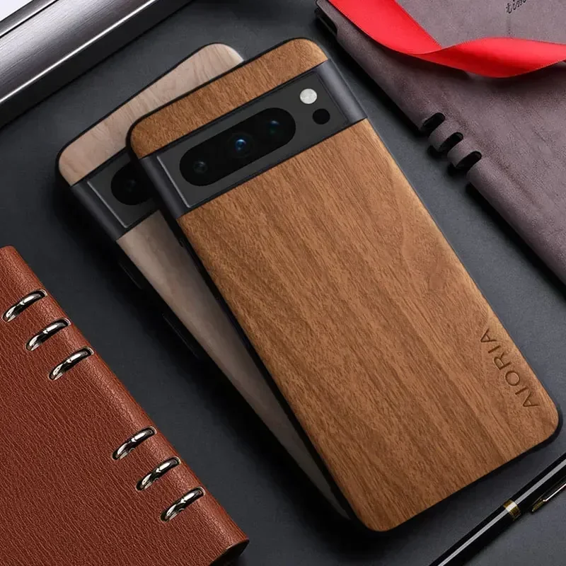 Funda de cuero con patrón de madera de bambú para Google Pixel 8, 7, 6, 5 Pro, 8A, 7A, 6A, 5A, 4A