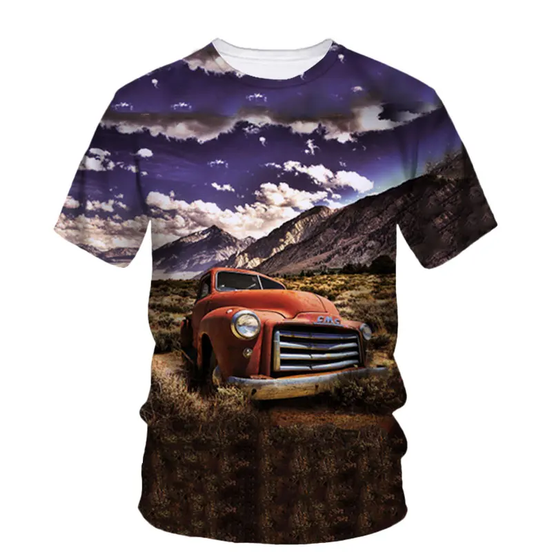 Summer Men'S T-Shirt Vintage Old Pickup Truck Graphics Trend Hip Hop 3d Printed O Collar Large Silhouette Line Comfortable Shirt