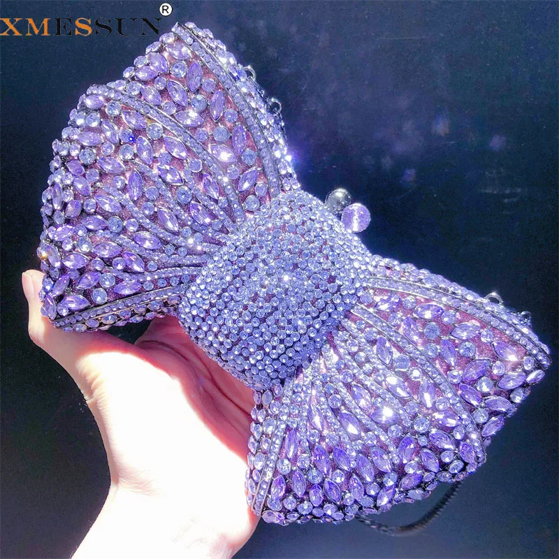 XMESSUN New Bowknot Rhinestone Diamonds Clutch Bag,Europe and America Luxury Women Evening Clutches Bags Wedding Party Stone Bag