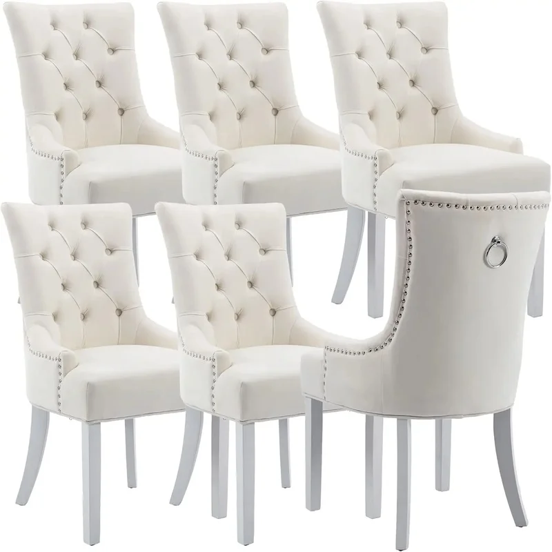 

Set of 6 Mid Century Modern Velvet Dining Room Chairs, Upholstered Parsons Accent Chairs for Kitchen or Dining Space