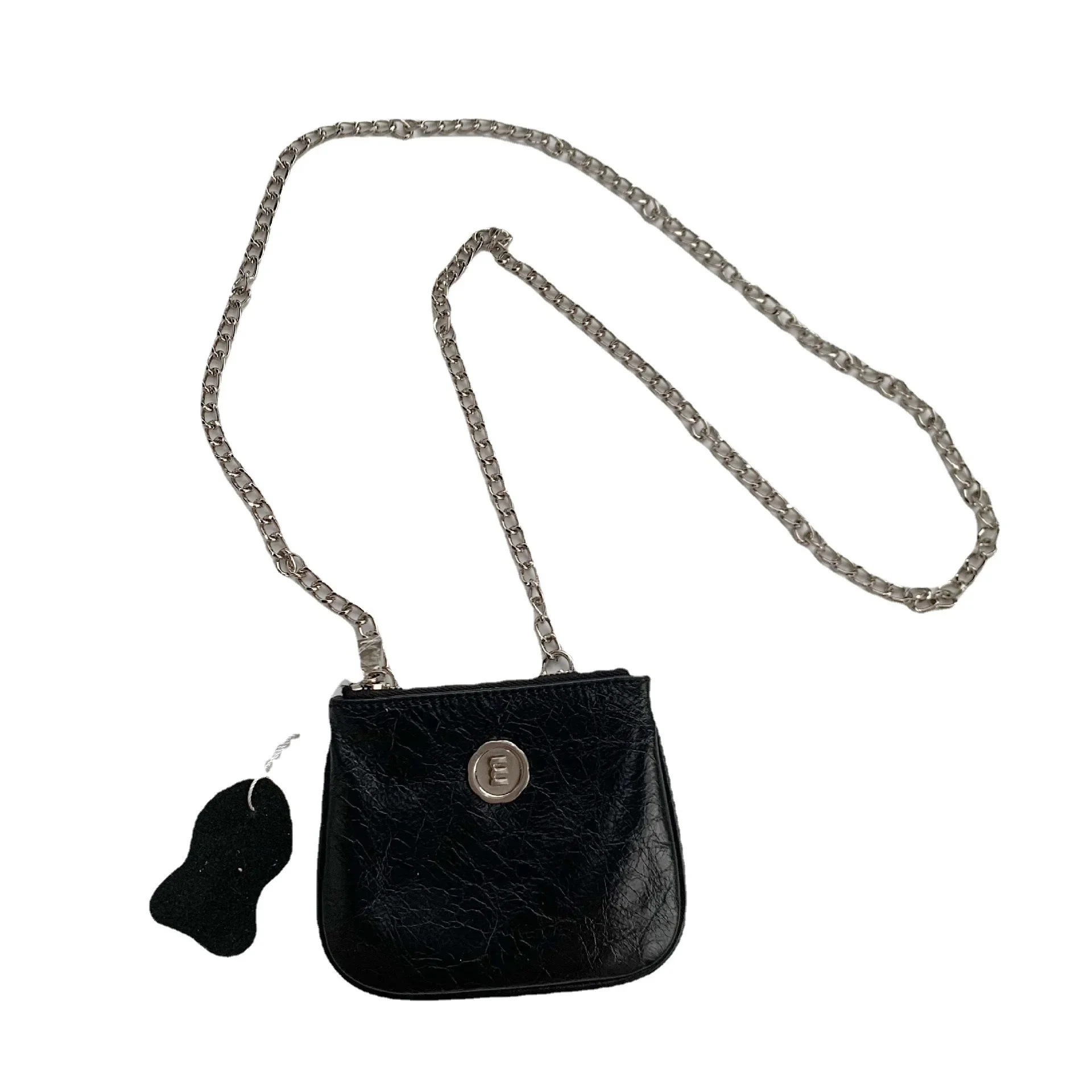 Mini bolso cruzado de moda coreana para mujer, bolsos de hombro de Pu, negro, plateado, con cremallera, lápiz labial, identificación, tarjeta de