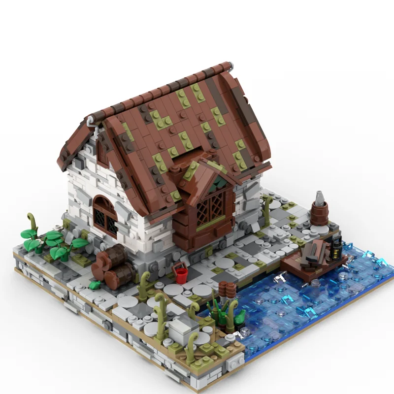 1575-Piece High-Detail Fisherman's Cottage With Detailed Roof And Dock, Suitable For Display And Collection Building Blocks