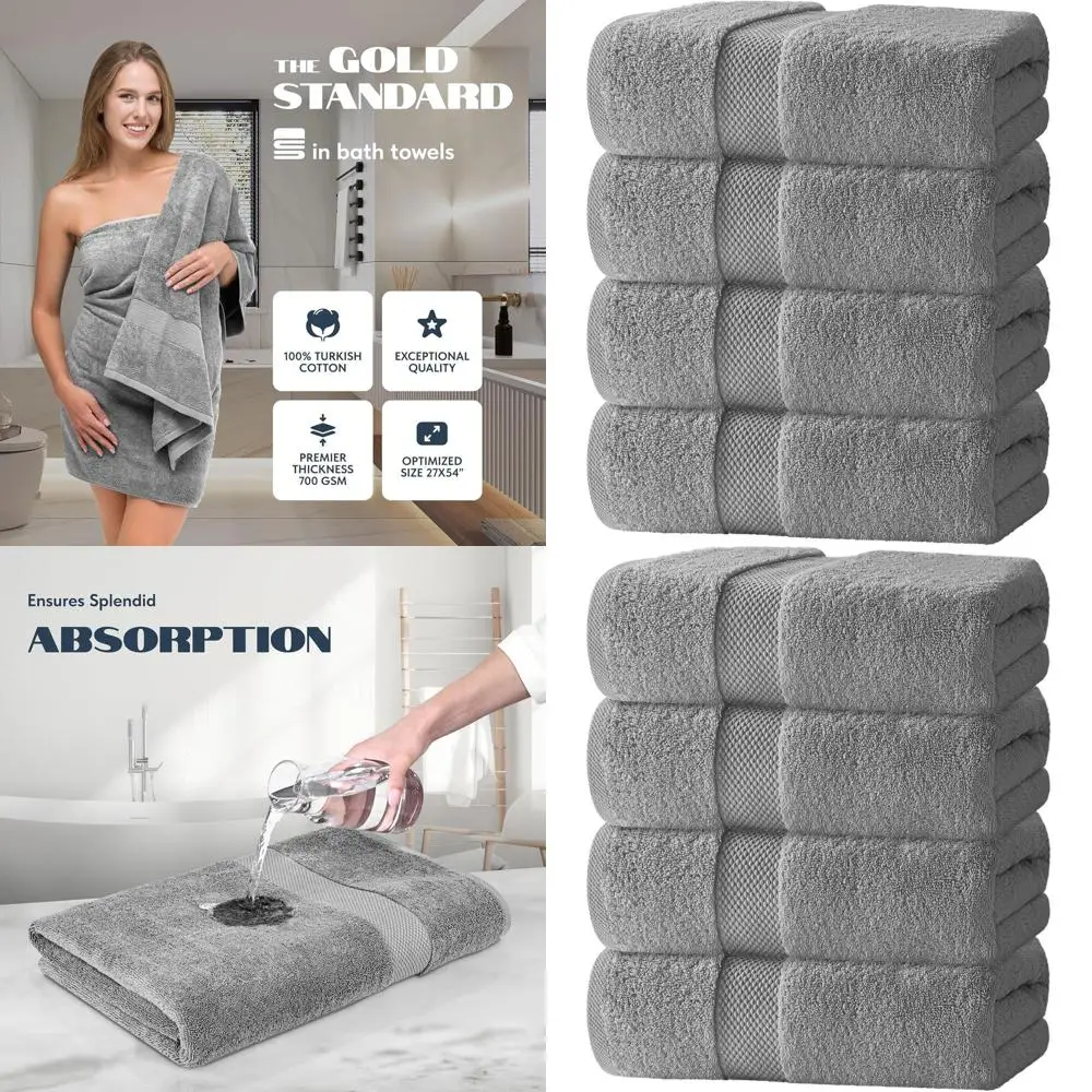 

Набор из 4 больших хлопковых банных полотенец плотностью 700 GSM - 27x54 дюйма, ультрамягкие, впитывающие, быстросохнущие, светло-серые