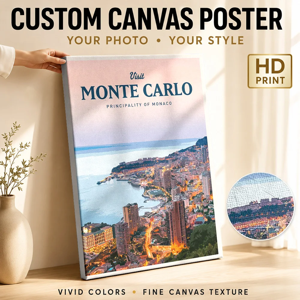 Visit Monte Carlo Canvas Print Poster Personalized Retro Automotive Wall Paintings Decoration for Man Cave Gift for Collectors