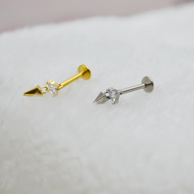 Lot10pcs Body Jewelry G23 Titanium Piercing Astm F136 Triangle CZ  Lip Labret Bar Ear Helix Tragus Rook Bar Piercing Jewelry