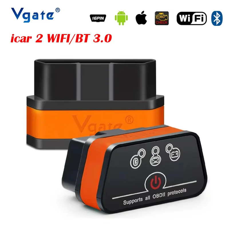 

Автомобильный сканер Vgate iCar2 OBD2, WIFI / Bluetooth 3,0, ELM327 V2.2 для IOS/Android