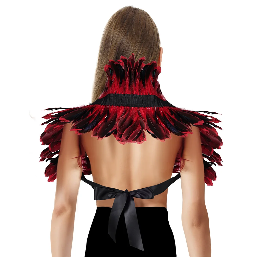 Disfraz de diablo gótico para mujer, chal de plumas, accesorios de disfraz de Reina, capa de hombro, cuello falso, accesorios de traje de Halloween