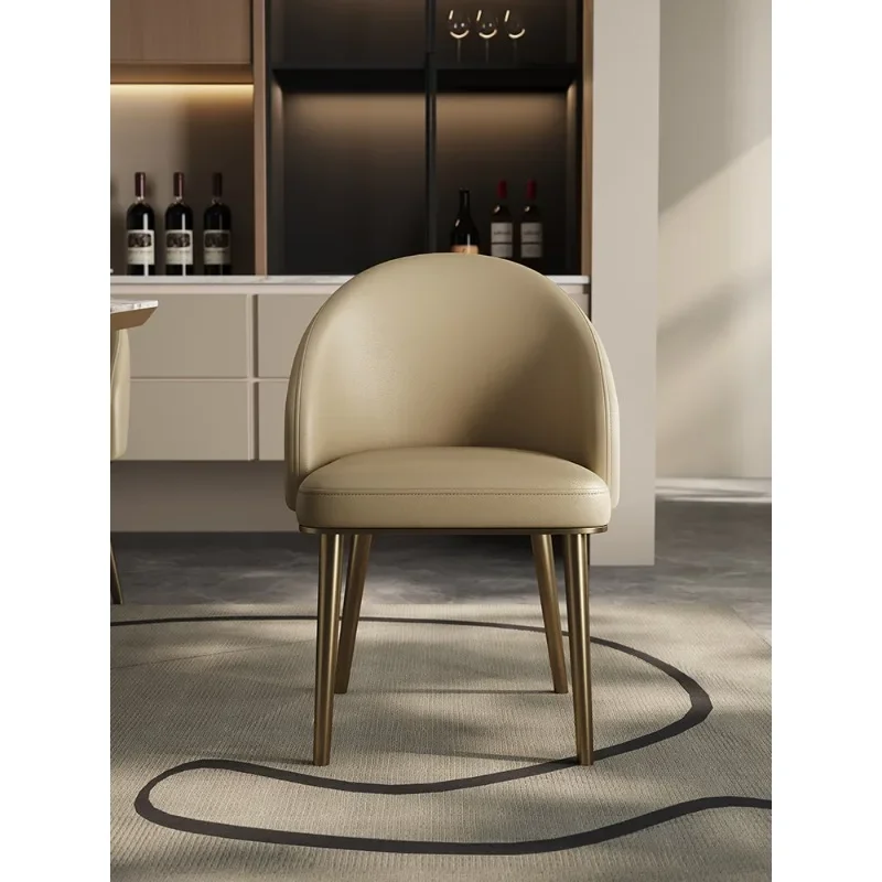 Leather dining chair light luxury Italian high-end simple modern restaurant first layer cowhide soft bag backrest reception
