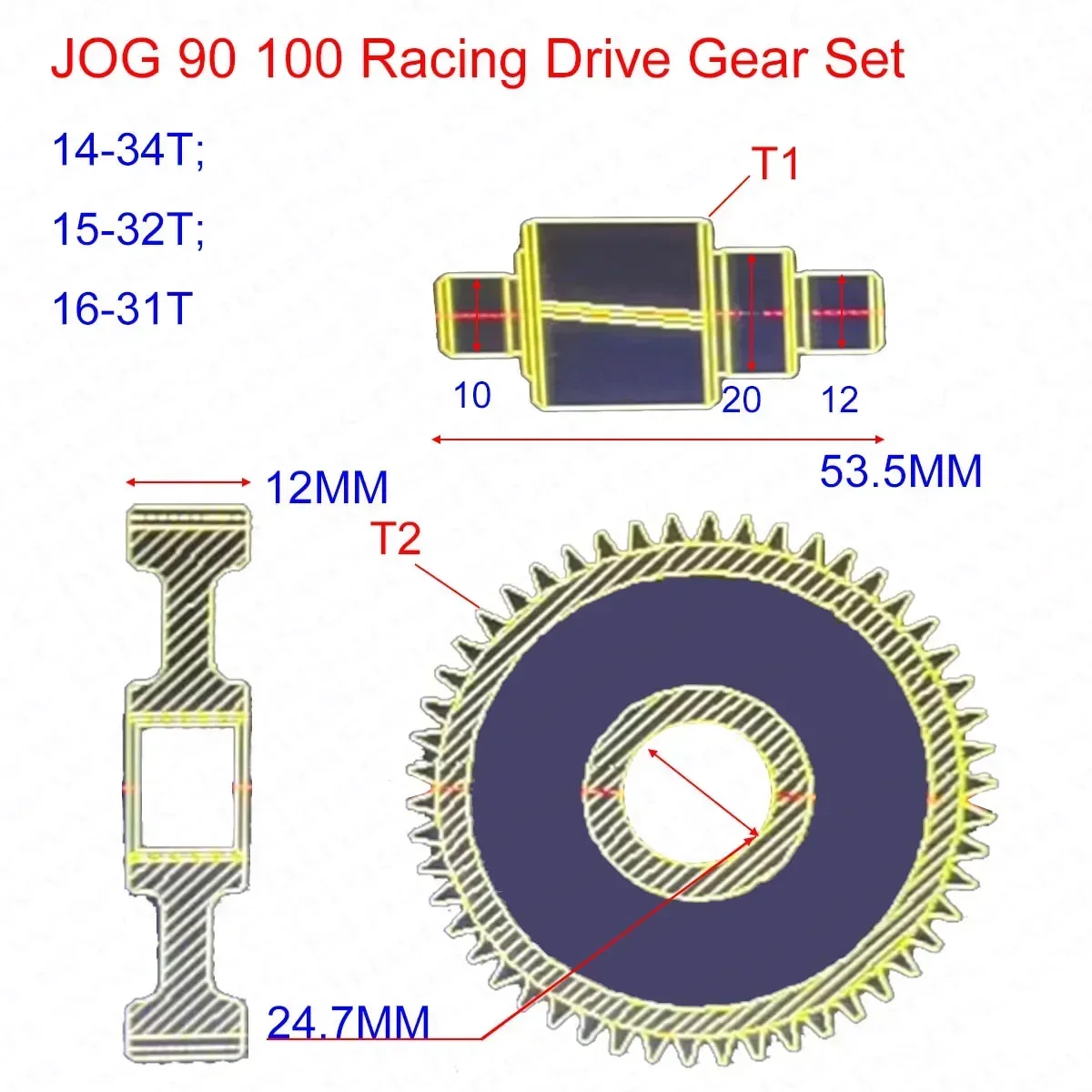 Zestaw przekładni głównej wyścigowej JOG 90 100 1P50QMF 1P52QMG 3VP Yamaha — zdjęcie 3
