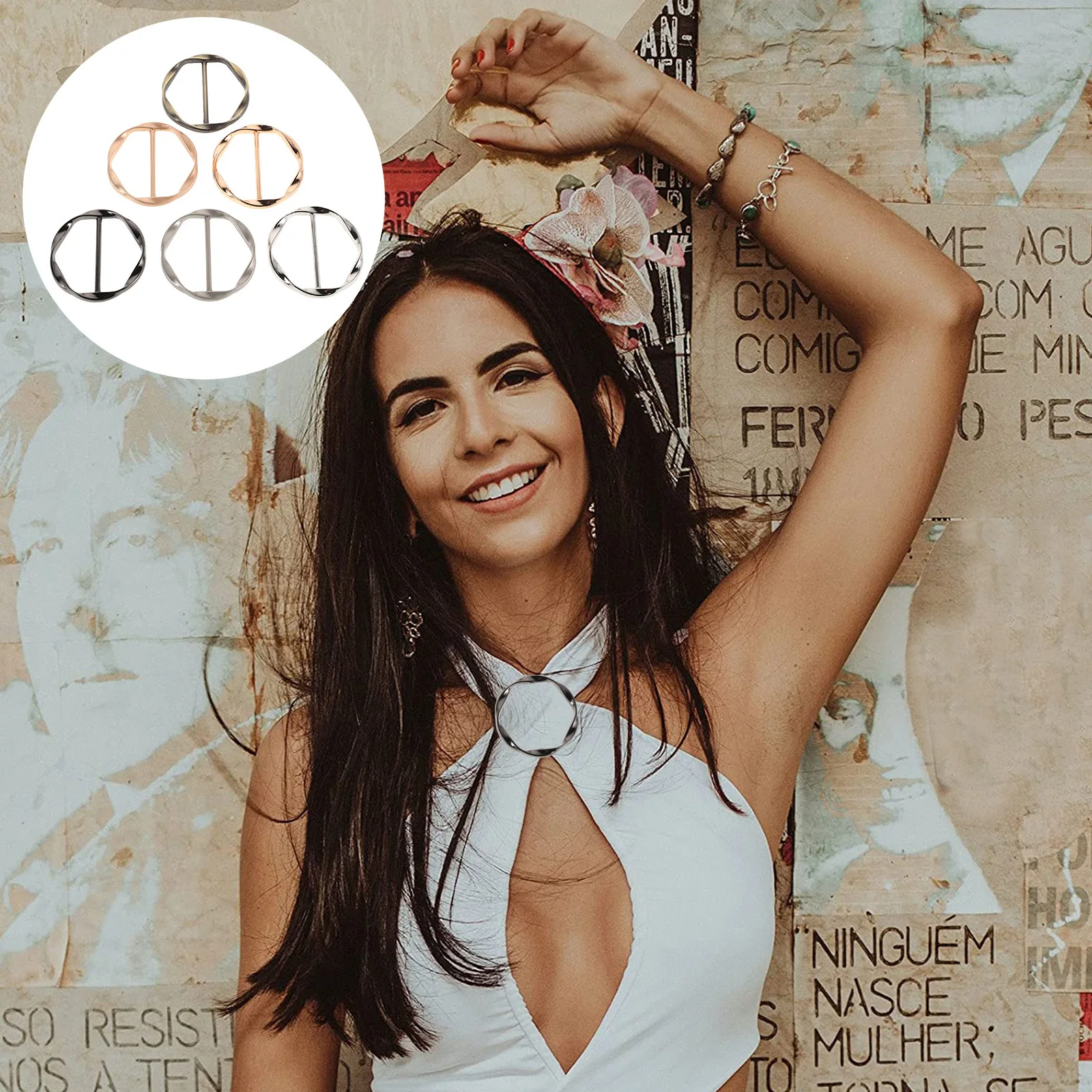 12個の衣類用シンチクリップ 女性用 スタイリッシュなスクエアバックルファスナー シャツの角、スカーフ、セーターをきちんと固定します