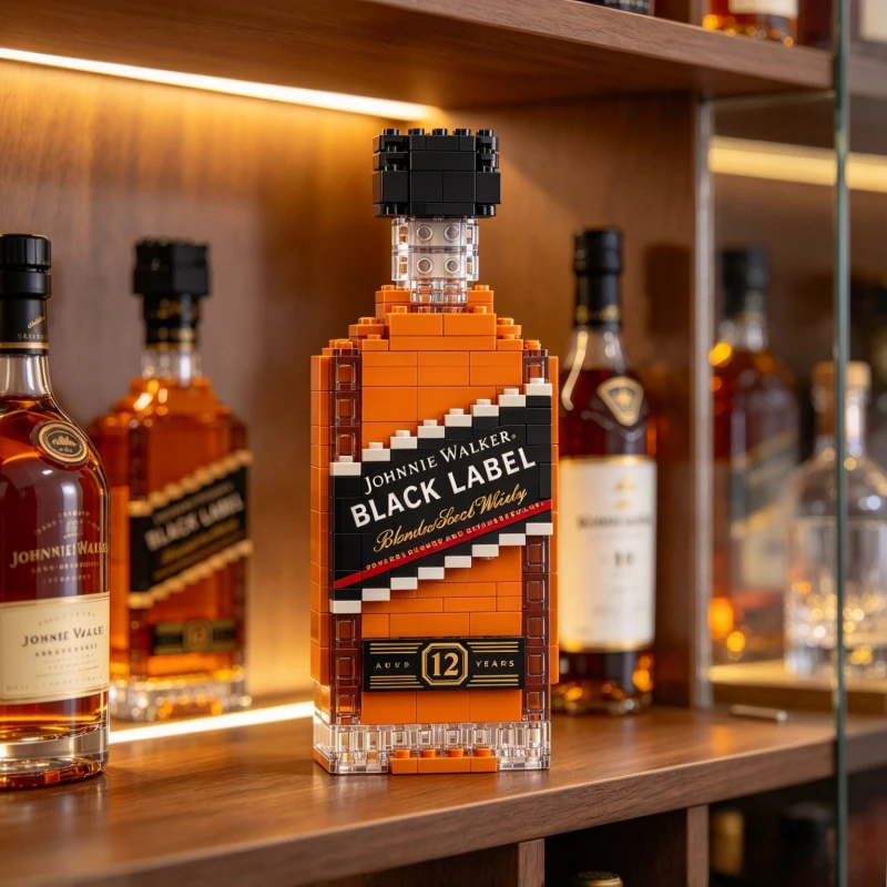Johnnie Walker Whisky Bottle Model Building Blocks, Black Label Scotch Whisky Bricks Kit, DIY Assembly Wine Bottle Desktop Home