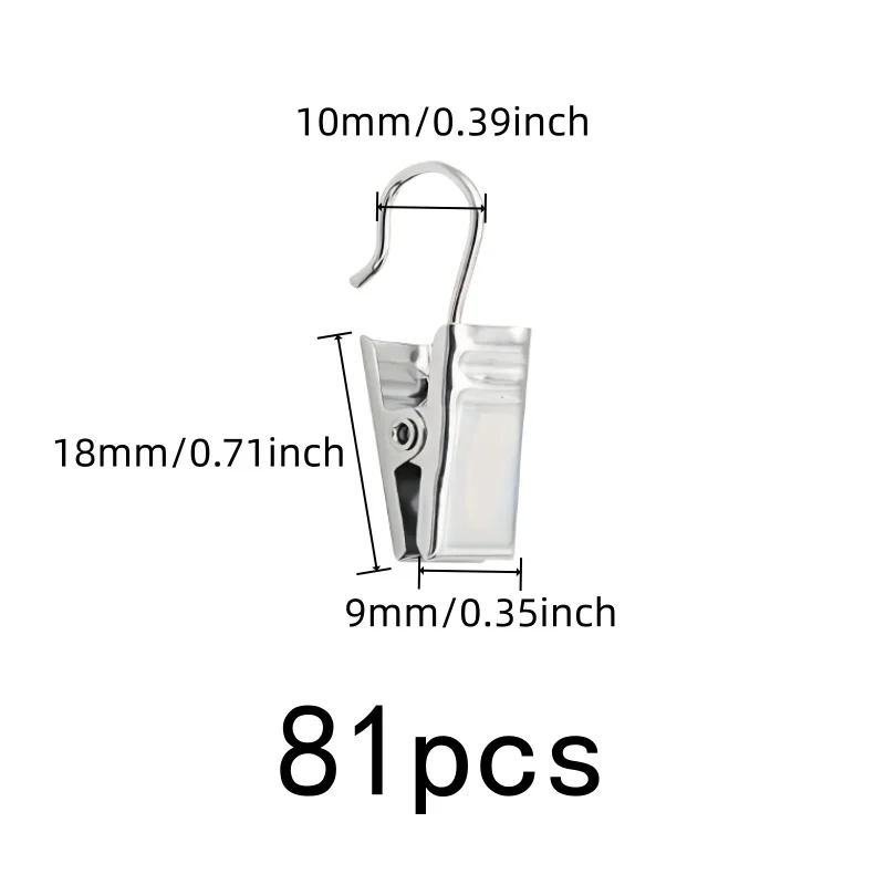 81 pcs Open Curtain Hooks, Silver Open-End Design for Small Item Hanging, Easy Slide On Rod great for Small Item Hanging