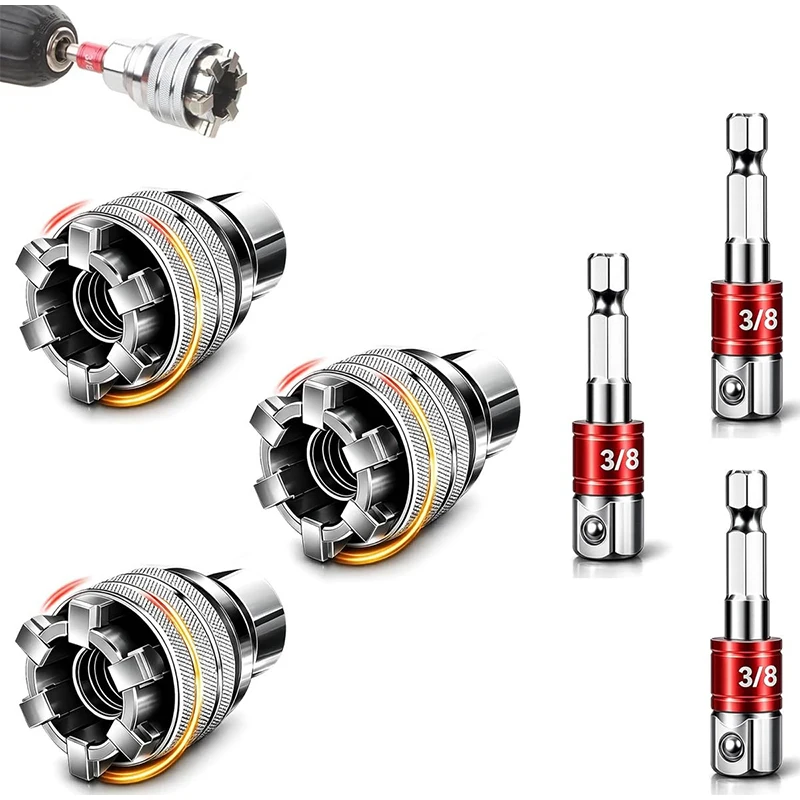 Universal Socket Set with Ratchet Wrench Adjustable Grip for Hex Nuts Bolts Electric Drill Adapter for Handmade Home Repair