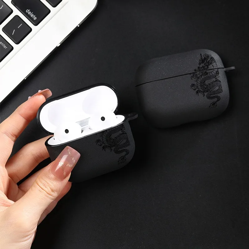 Casing Earphone Desain Naga untuk AirPods Pro/Pro2 Penutup Bluetooth Nirkabel TPU untuk Pelindung AirPods 3/4 dengan Casing Gantungan Kunci