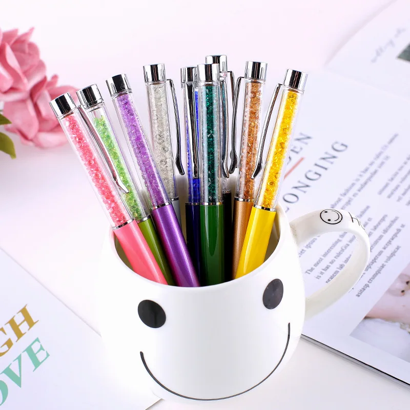 50Pcs Ballpoint Pen Crystal Diamond Metal Beautiful Student Writing Office Gift High Quality Luxury Free Customized Logo Name