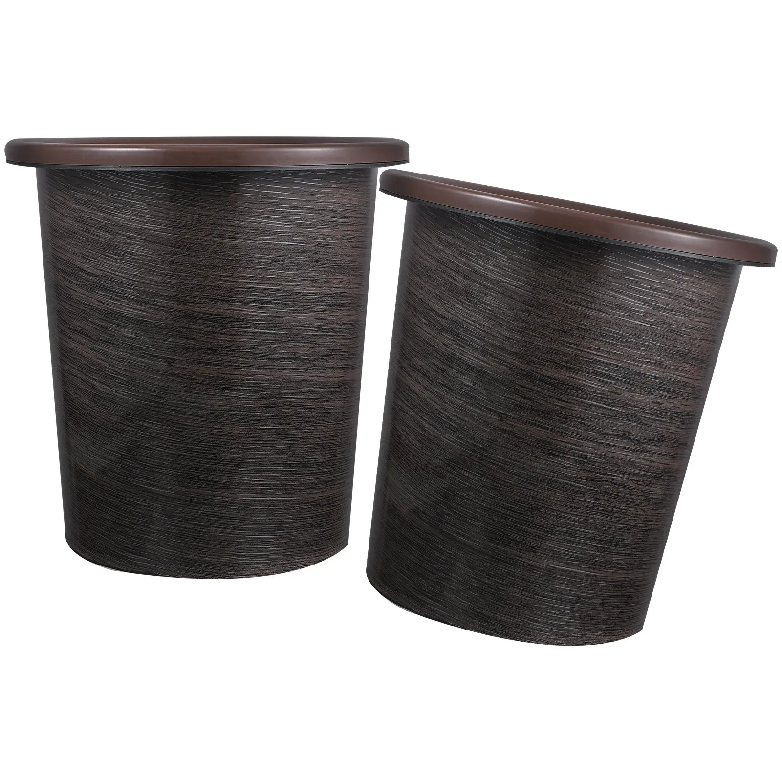 

2Pcs Imitation Wood Grain Trash Cans Simple Design Large Capacity Fall Resistant Smooth Finish Home Supplies Waste Storage Bin