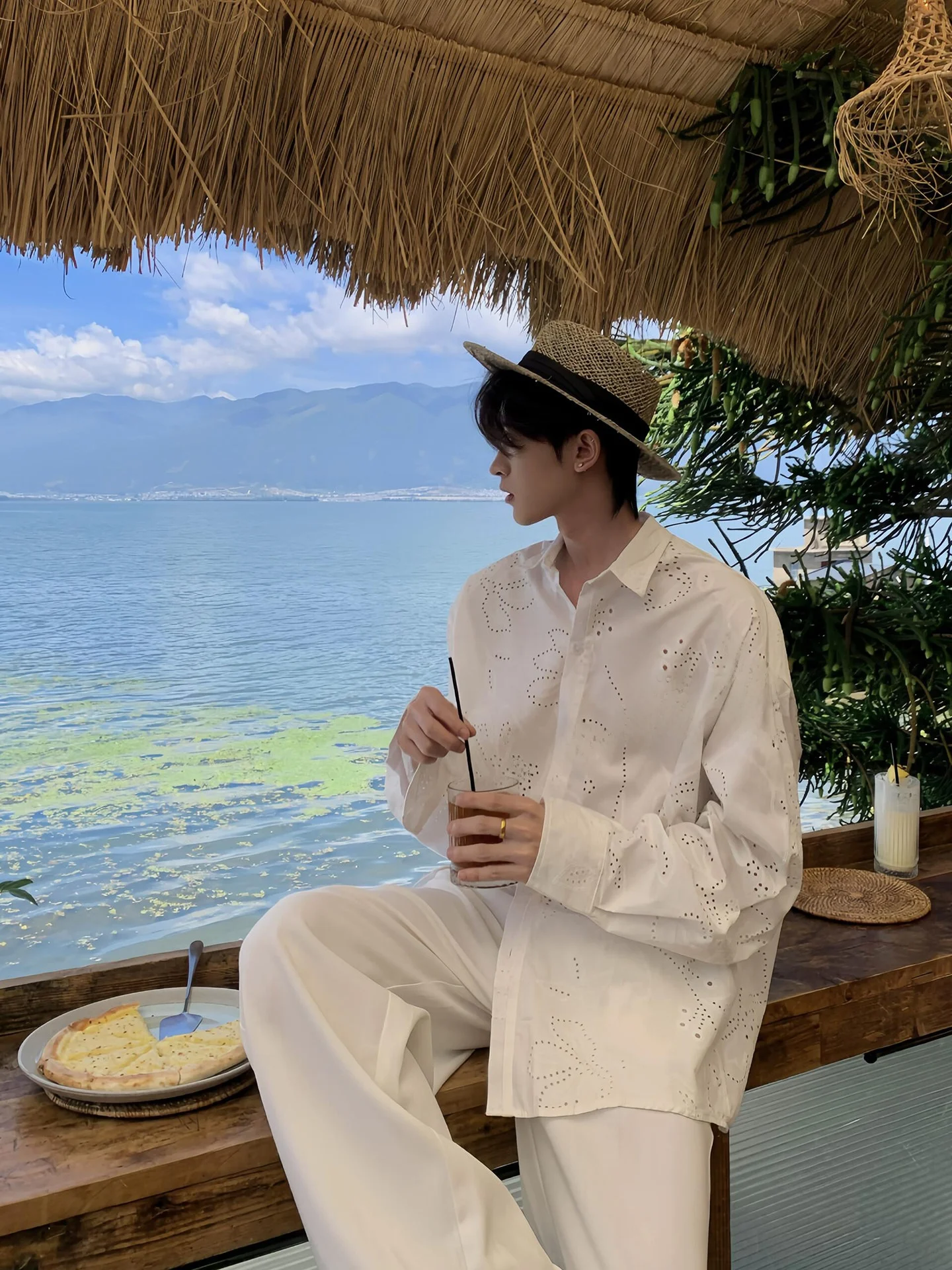 

Hawaiian Design 3D Embroidered Hollow out Long Sleeve Men's Shirt Casual Style Beachwear Breathable Loose Fit Summer Fashion