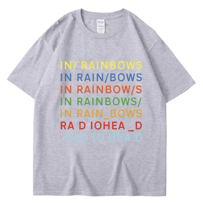 British Rock Band Radiohead T Shirt Music Album in Rainbows Men\'s Cotton Short Sleeve Hip Hop Gothic Loose T-shirts Streetwear