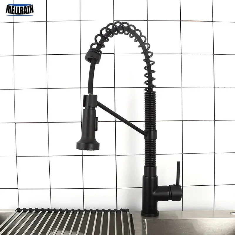 Solid Brass Pull Out Kitchen Faucet Matte Black New Design Double Function Deck Mount Kitchen Sink Water Mixer Brushed Nickel