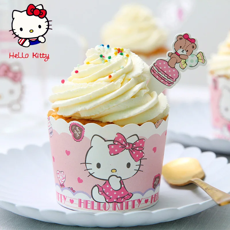 50 pz/set (25 confezioni + 25 toppers) Sanrio hello Kitty confezione cupcake per la decorazione della festa di compleanno dei bambini tazze da dessert