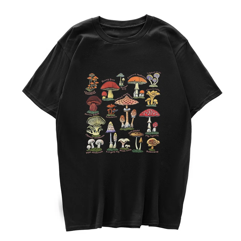 Fashion Mushroom Printed Cotton T-Shirts Men Women Streetwear Oversized Short Sleeve T Shirt Harajuku Unisex Tees Tops Clothing