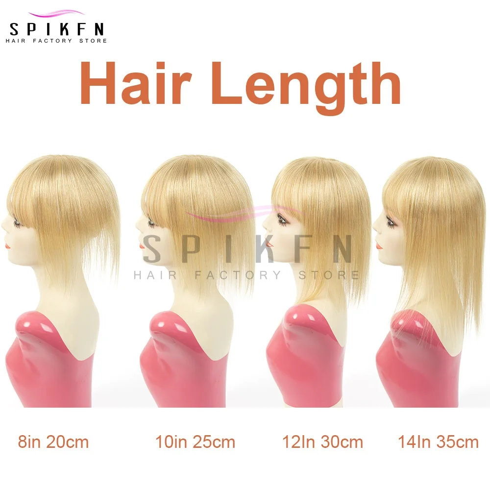 SPIKFN 5x9cm 실제 인간의 머리카락 토퍼 8 "-14" 천연 스트레이트 탑 헤어피스 금발 갈색 머리 토퍼 중간 부분 (Bangs 포함)