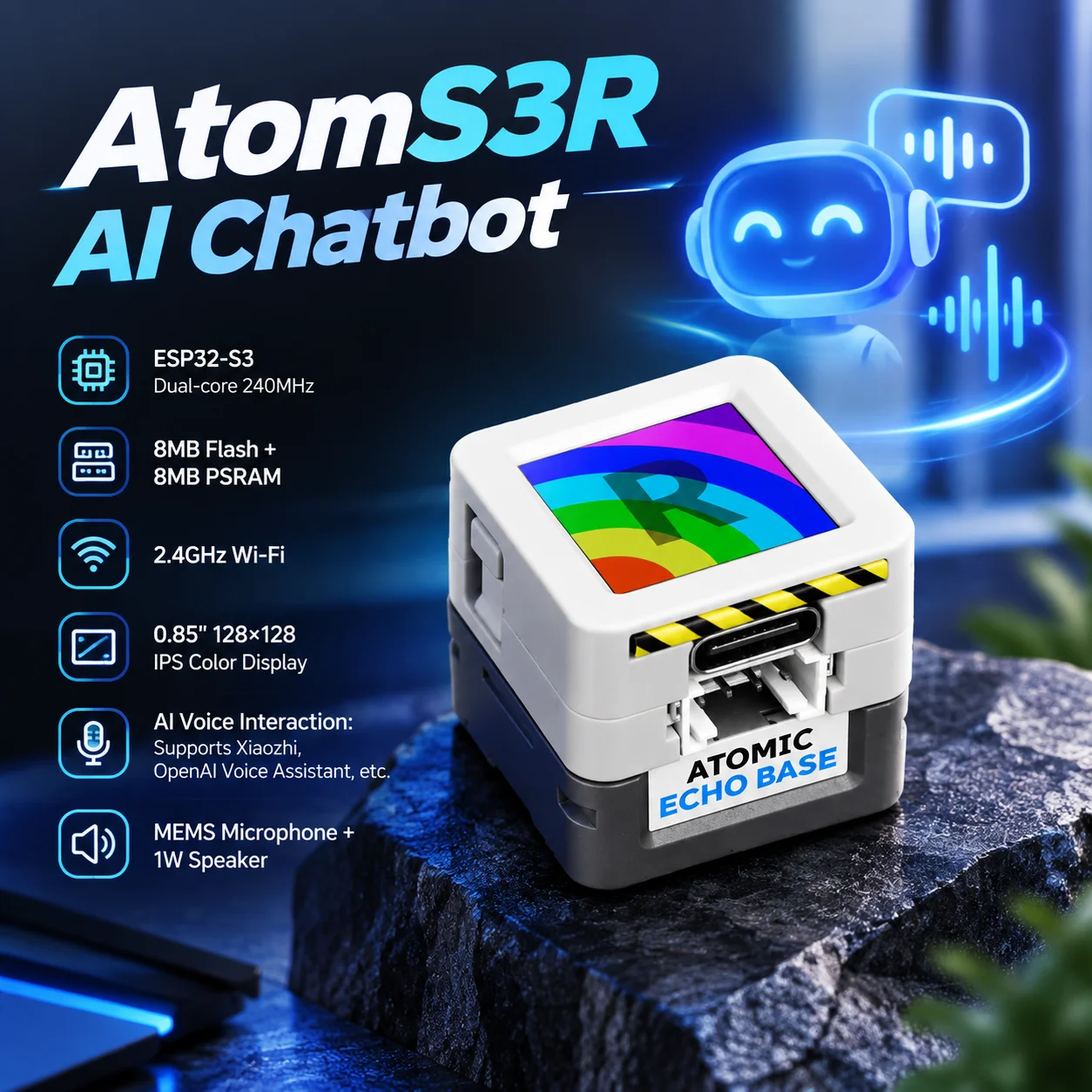 M5Stack AtomS3R-AI Chatbot ESP32-S3 AI Voice Assistant Development Kit OpenAI Voice Assistant XiaoZhi WiFi I2S Audio