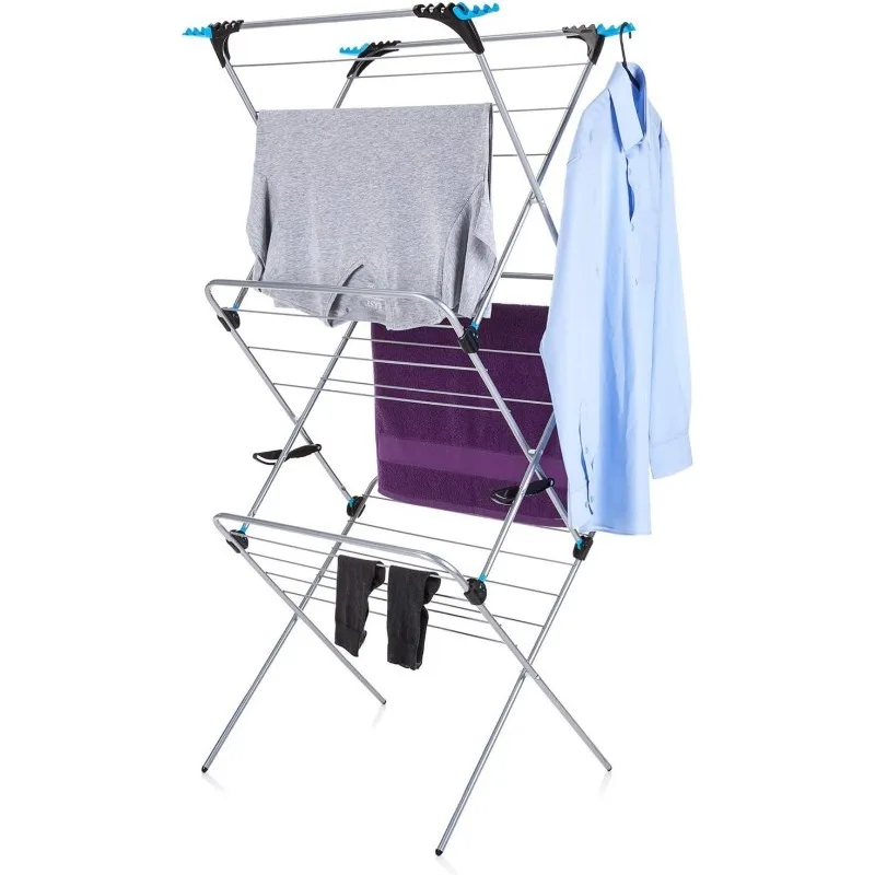 Homecare 3 Tier Plus Indoor and Outdoor Portable Clothes Drying Rack - Collapsible Laundry Air Dryer with 69 ft. of Hanging