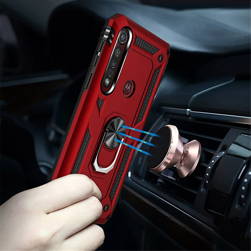 MOTO One macro Armor Shockproof Case For Motorola Moto G8 Plus Play Bumper Hybrid Case For MOTO G8 Play One macro Ring Cover - Image 2