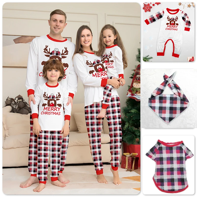 2024 Winter Couples Christmas Pajamas For Family Matching Outfits Mother Kids Clothes Christmas Deer Pajamas Family Clothing Set