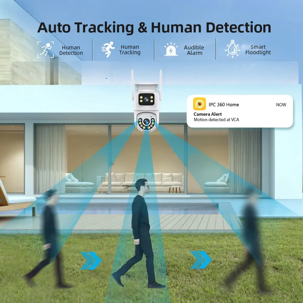 Telecamera IP WIFI 8MP 4K telecamera di sorveglianza PTZ a doppia lente telecamera di sicurezza impermeabile esterna IR visione notturna a colori