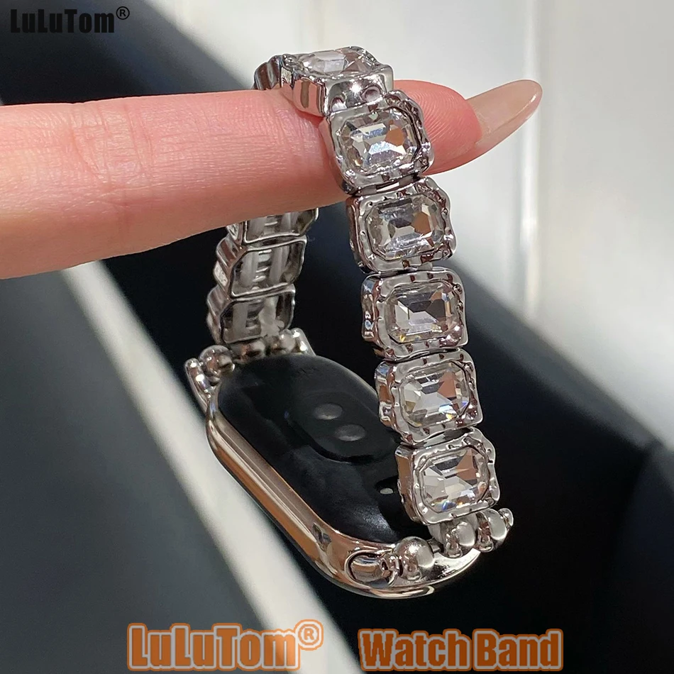 

Strap For Xiaomi Mi Band 10 9 8 Pro Luxury Silver Cube Diamond Shiny Watchband For Miband 8Pro 9 Pro Metal Bracelet Wristband