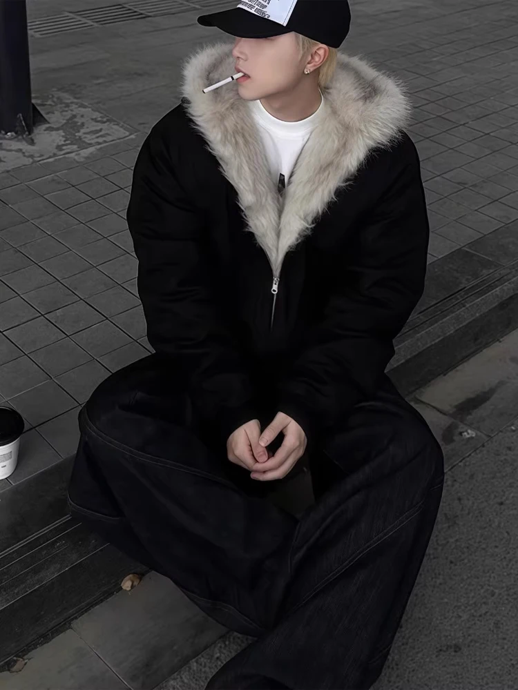 الشتاء Thiened الدافئة القطن Jaet الرجال ort Sle مقنعين الفراء طوق الأمريكية Sle معطف جلد الشباب Faion الوقوف صالح #1