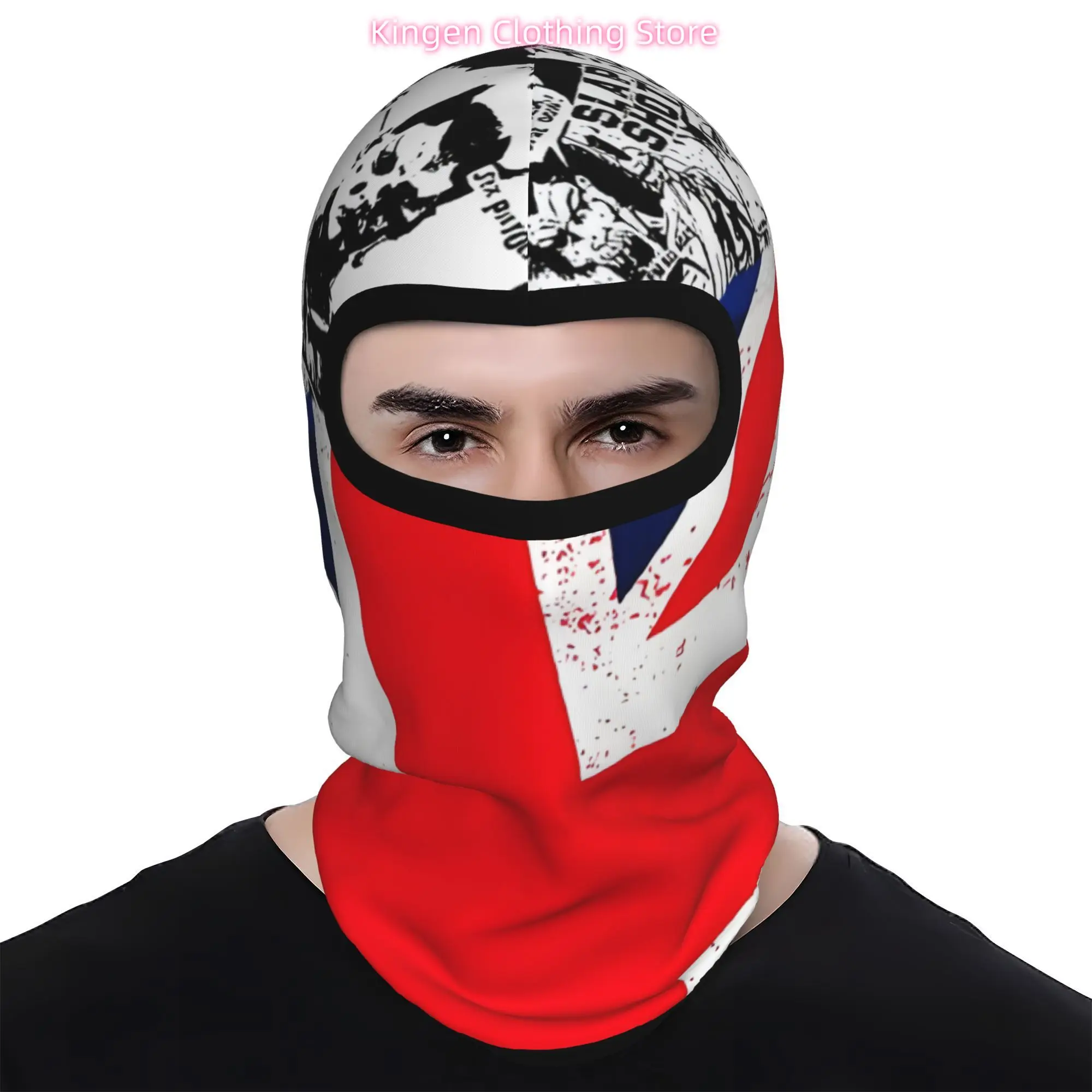 1pc of Punk-Themed Flyers Collage Featuring a UK Flag Balaclava Neck Gaiter, Designed to Be Breathable, Windproof, And Dust-Resi