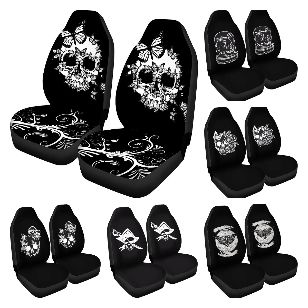 

Halloween Skulls Butterfly Design Car Seat Covers Full Set of 2 Flexible Elastic Air Cushion Pad Mats Universal Fits Cars Trucks