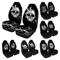 Halloween Skulls Butterfly Design Car Seat Covers Full Set of 2 Flexible Elastic Air Cushion Pad Mats Universal Fits Cars Trucks
